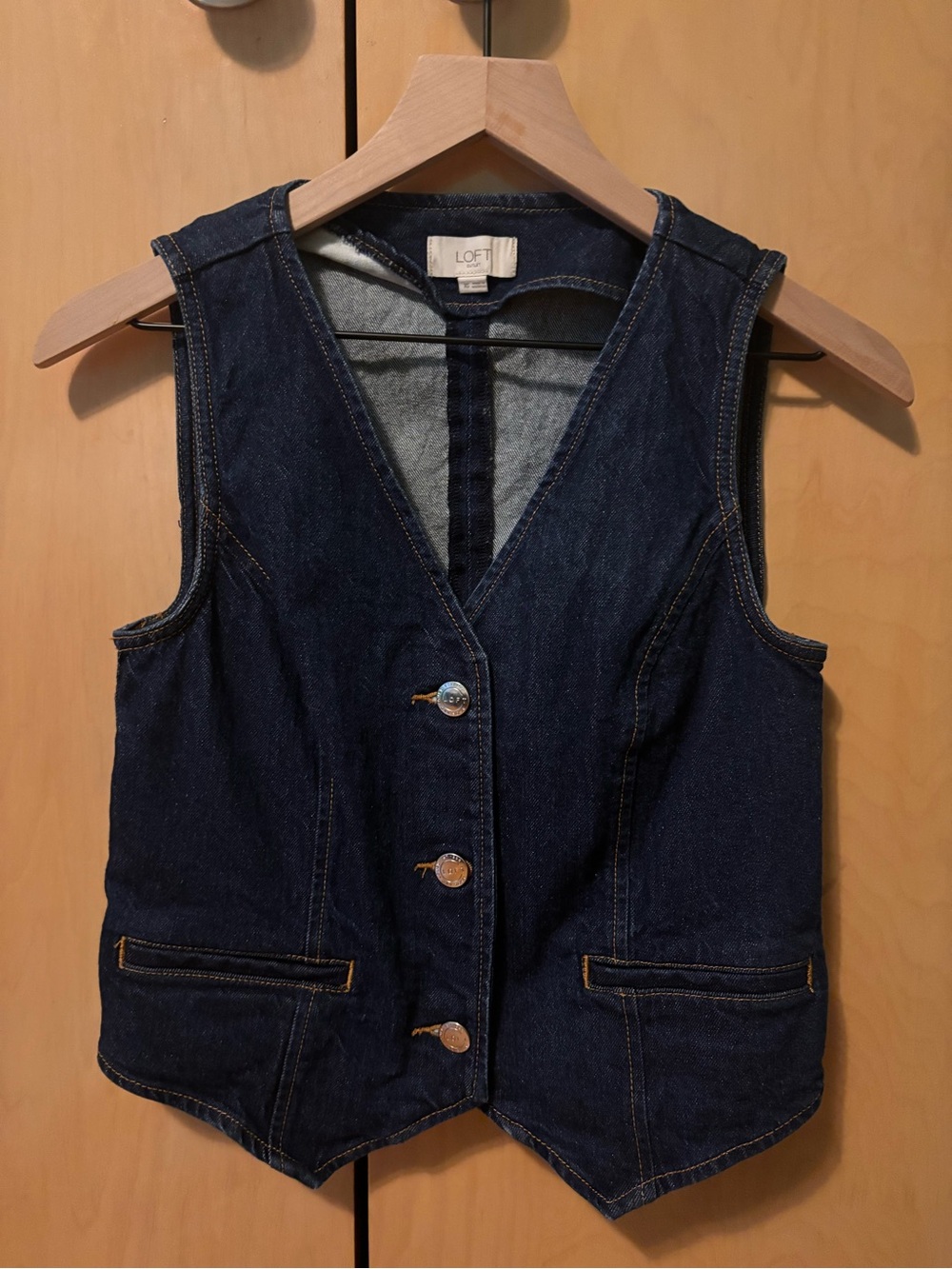 LOFT Dark Blue Denim Vest with Button Front